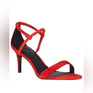 Sandro Amel Suede Mid-Heel Strappy Sandal in Red 39